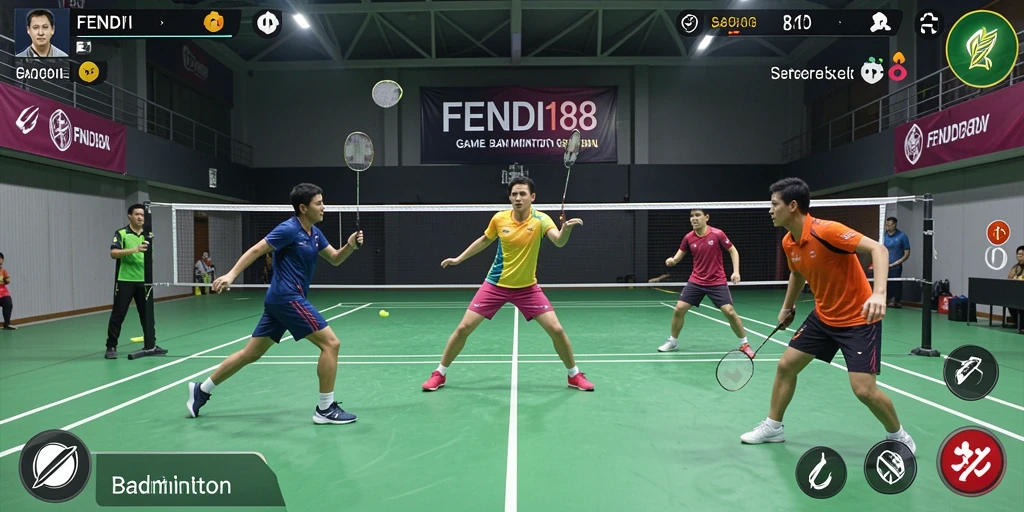Tampilan antarmuka FENDI188 saat bermain badminton yang seru.