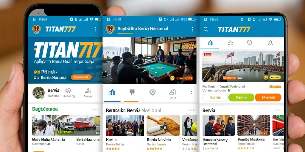 Tampilan antarmuka aplikasi TITAN777 dengan fitur berita terkini.