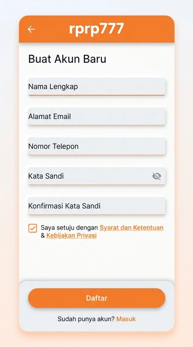 Tampilan halaman daftar rprp777